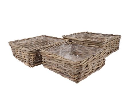 Rattan Kuboo Basket Square Low S/3 W32/37/42 H13/1