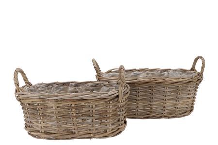 Rattan Kuboo Basket Rectangle Ears S/2 L39/45 W16/