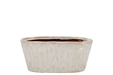 Iron Stone White Glazed Oval Pot 23x9x10cm