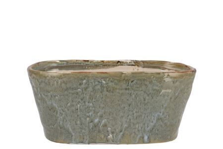 Iron Stone Blue Glazed Oval Pot 25x13x11cm