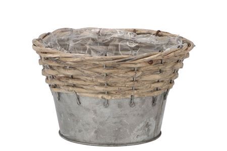 Wicker Basket Pot + Zinc Grey 15x10cm